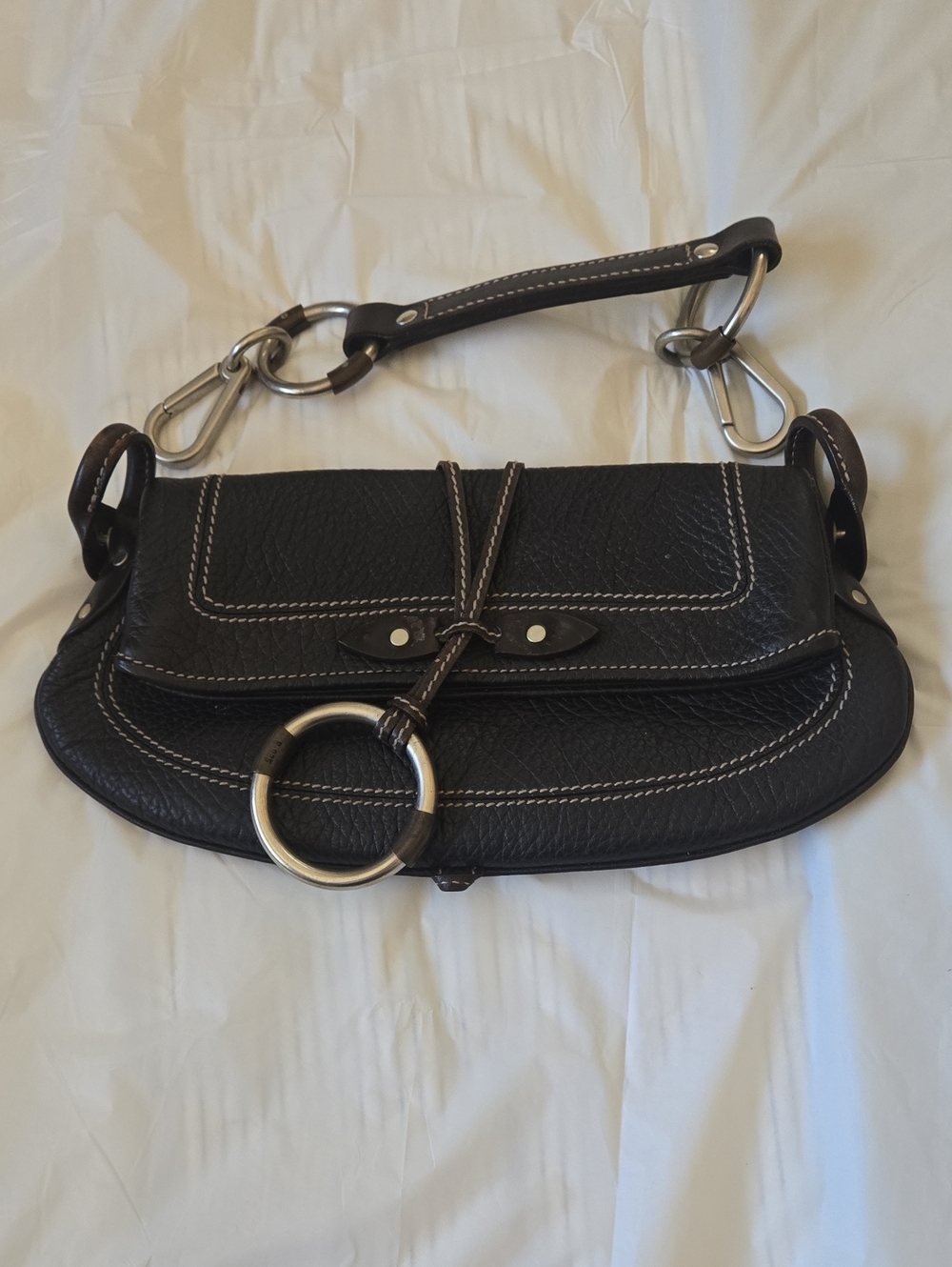 Ruehl No.925 Black Leather Clutch with Silver Ring Accent